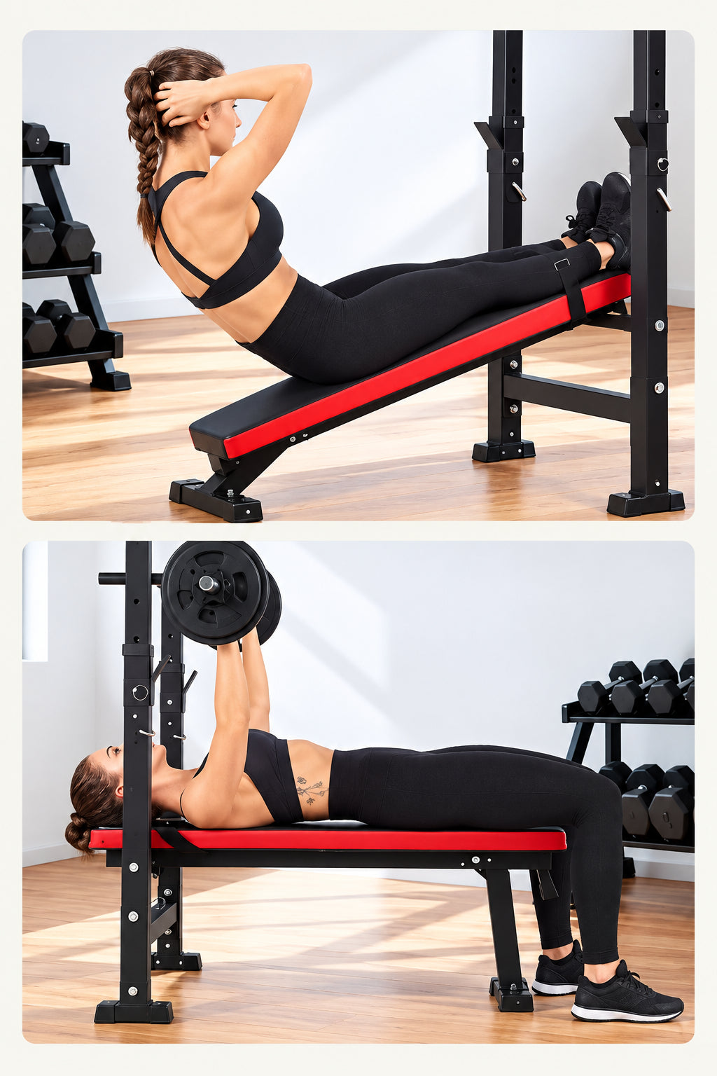 Banc de musculation pliable – Support de barre 5 hauteurs