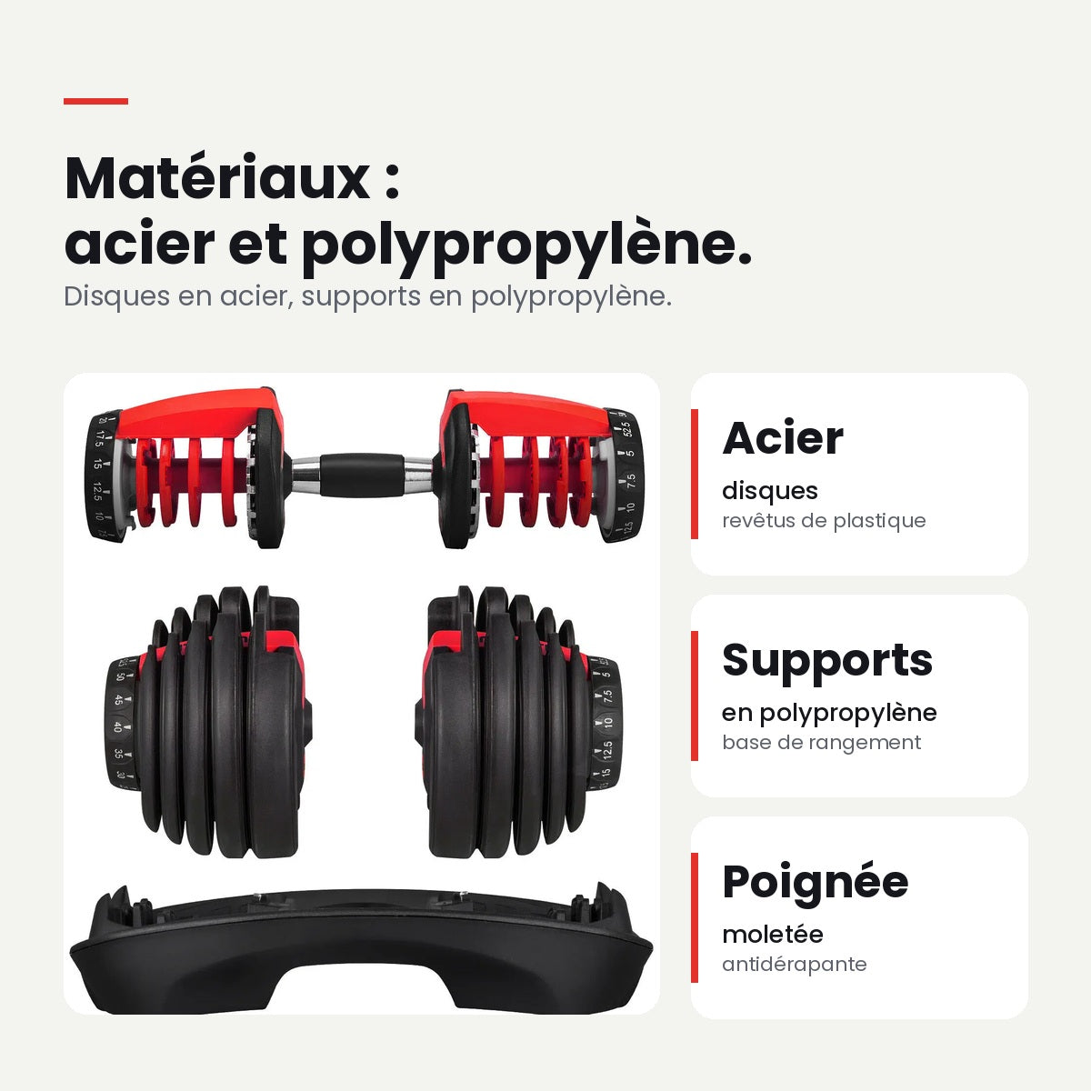 Paire d'haltères réglables 2 × 24 kg – Réglage par molette, 15 positions