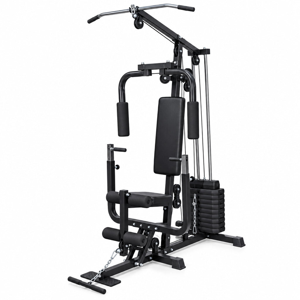 Station de musculation à charges guidées 41 kg – Butterfly, curl biceps, presse à jambes