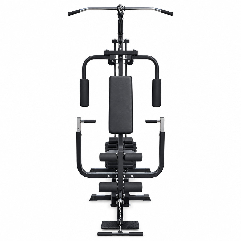 Station de musculation à charges guidées 41 kg – Butterfly, curl biceps, presse à jambes