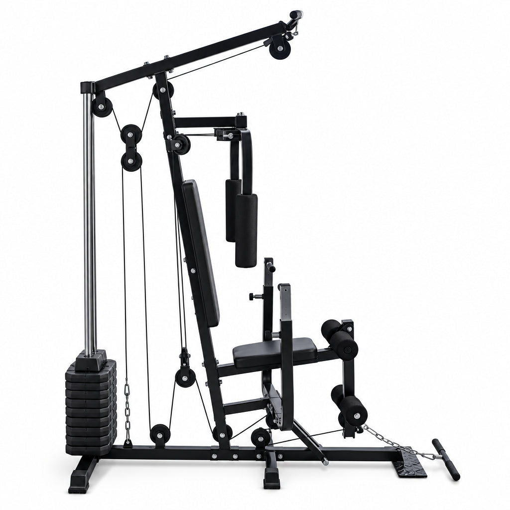 Station de musculation à charges guidées 41 kg – Butterfly, curl biceps, presse à jambes