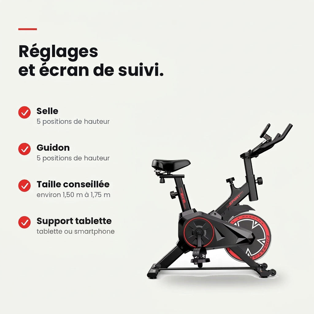 Vélo d'appartement S1 – Volant d'inertie 10 kg & résistance réglable