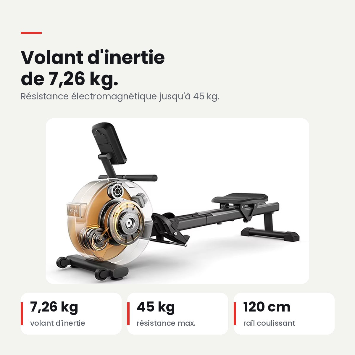 Rameur magnétique 16 niveaux – Rail 120 cm, support tablette, charge max 160 kg
