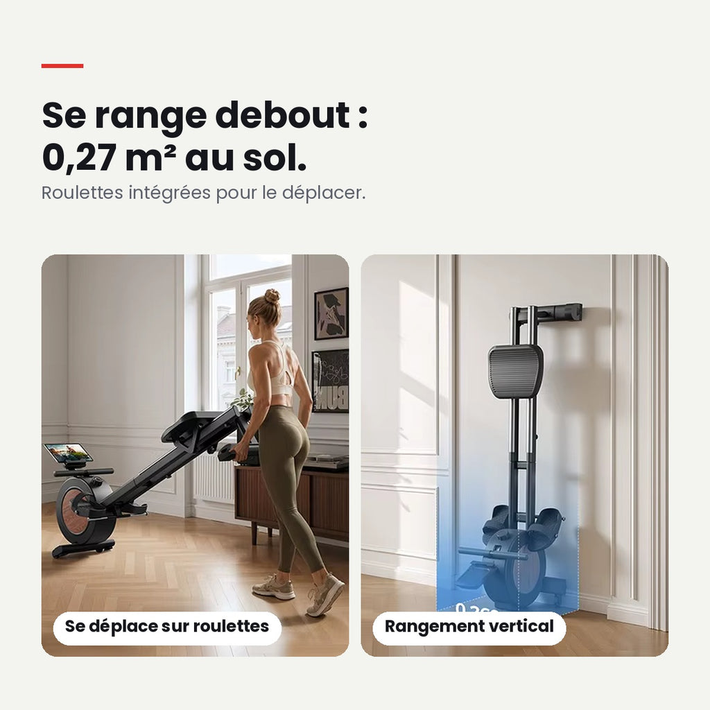 Rameur magnétique 16 niveaux – Rail 120 cm, support tablette, charge max 160 kg