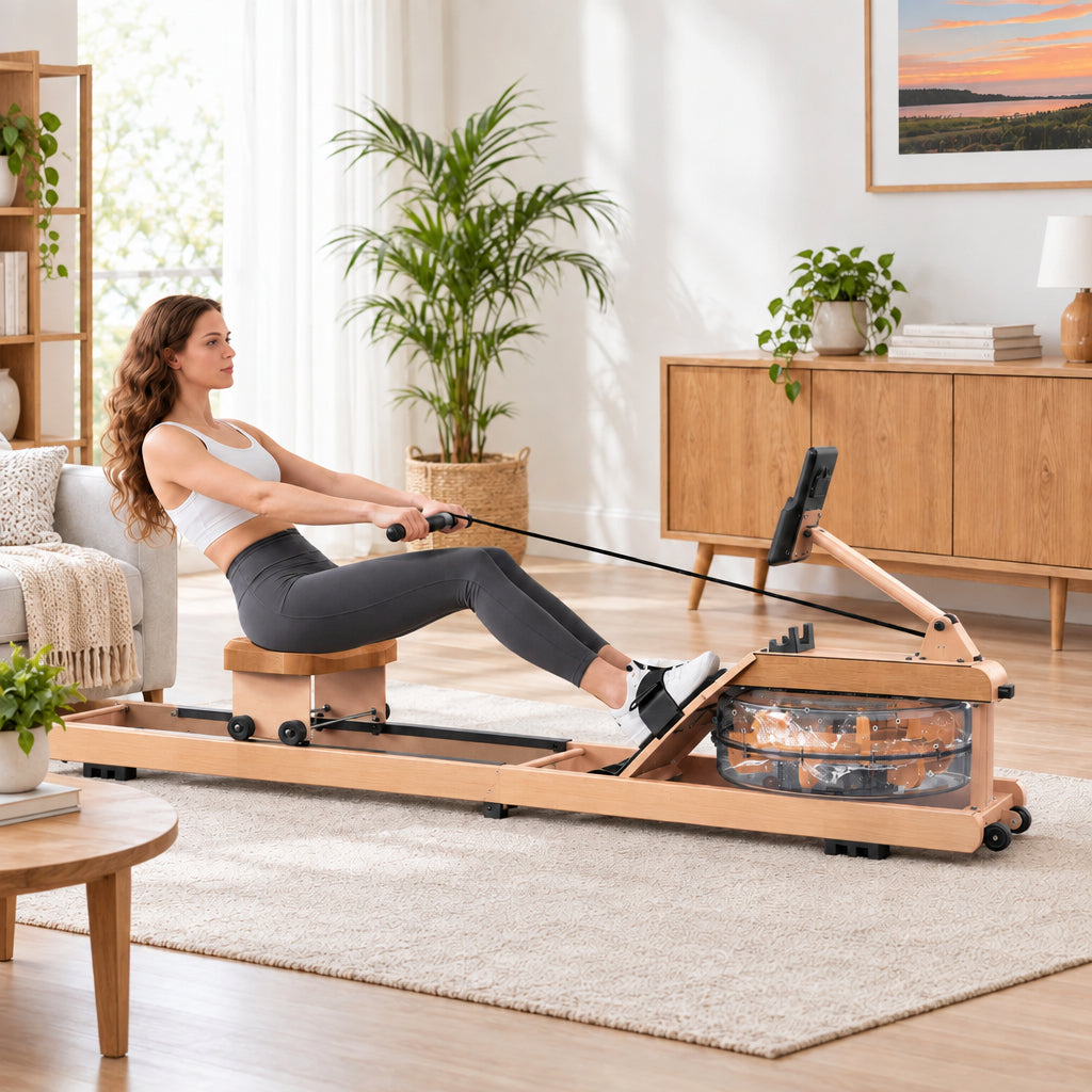 Rameur à eau pliable – Bluetooth, écran orientable, charge max 160 kg