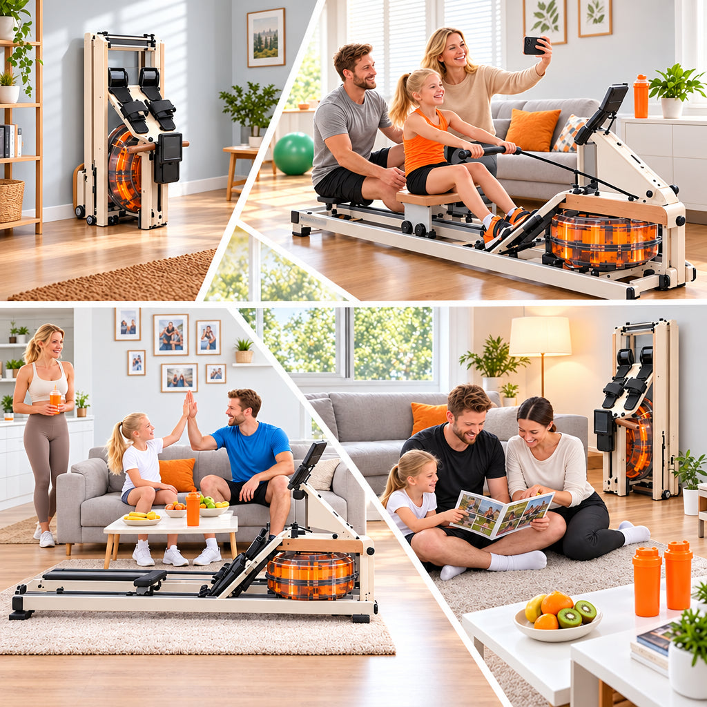 Rameur à eau pliable – Bluetooth, écran orientable, charge max 160 kg