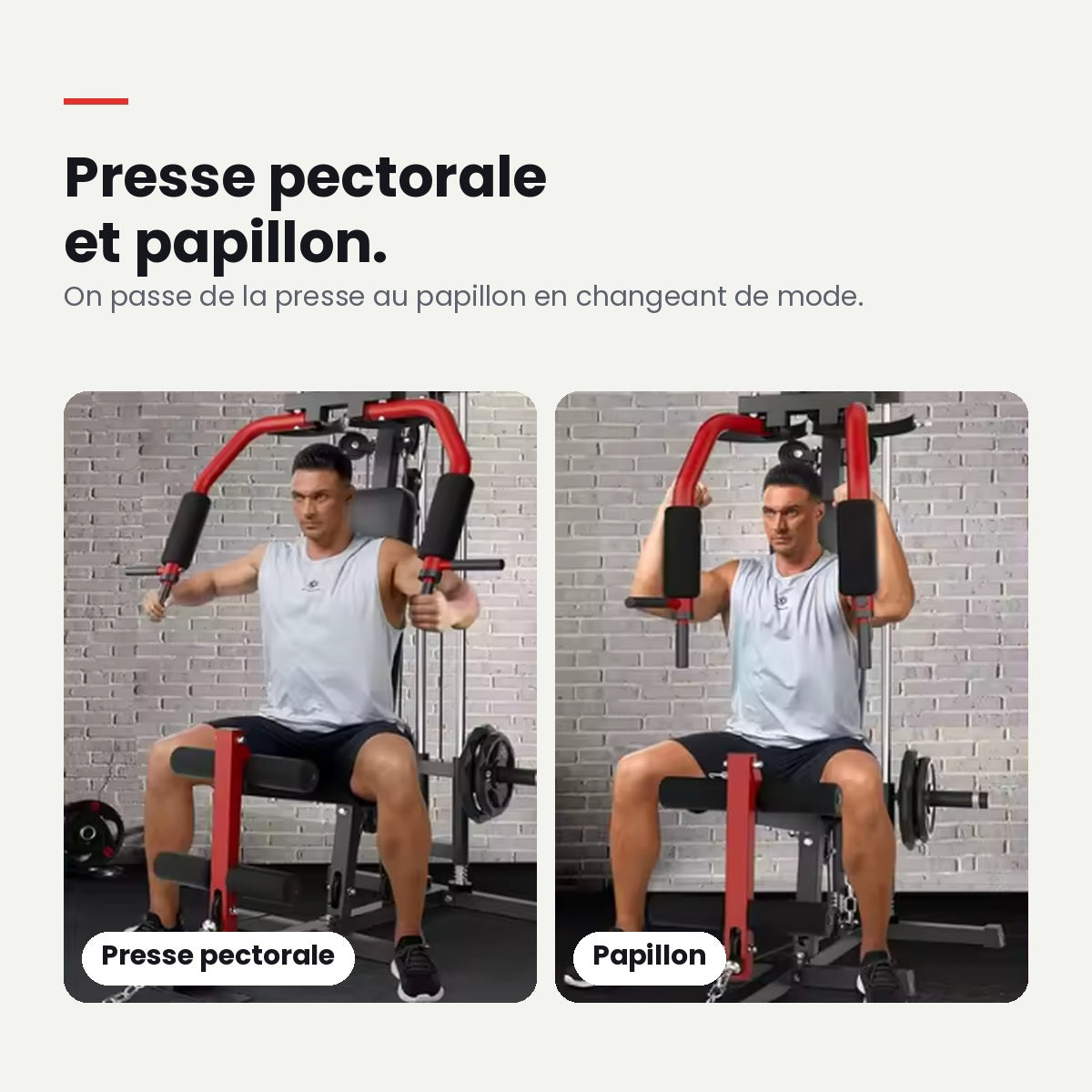 Presse pectorale et papillon sur la station de musculation