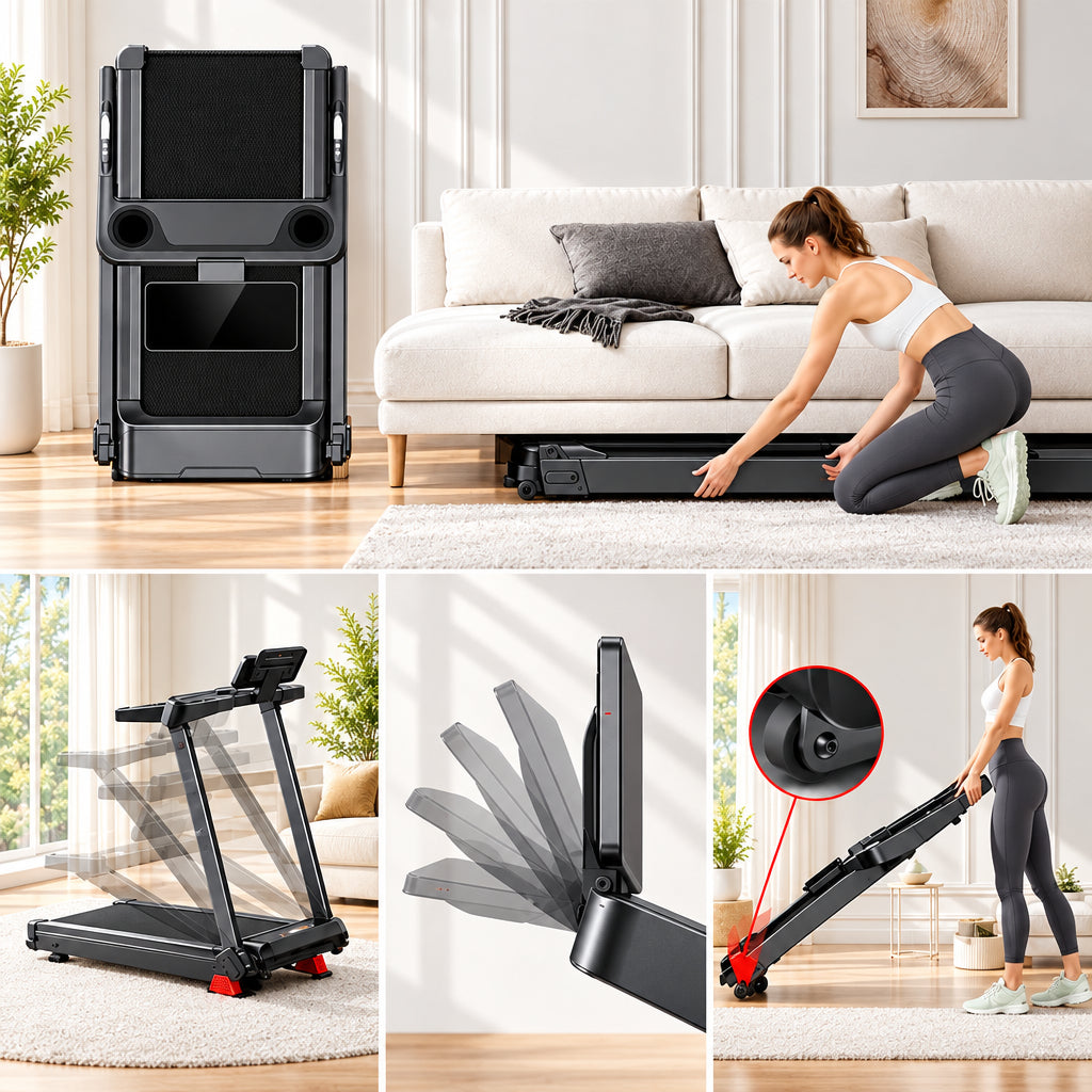 Tapis de course pliable inclinaison 20 % – 14 km/h, moteur 3,5 CV, charge max 180 kg